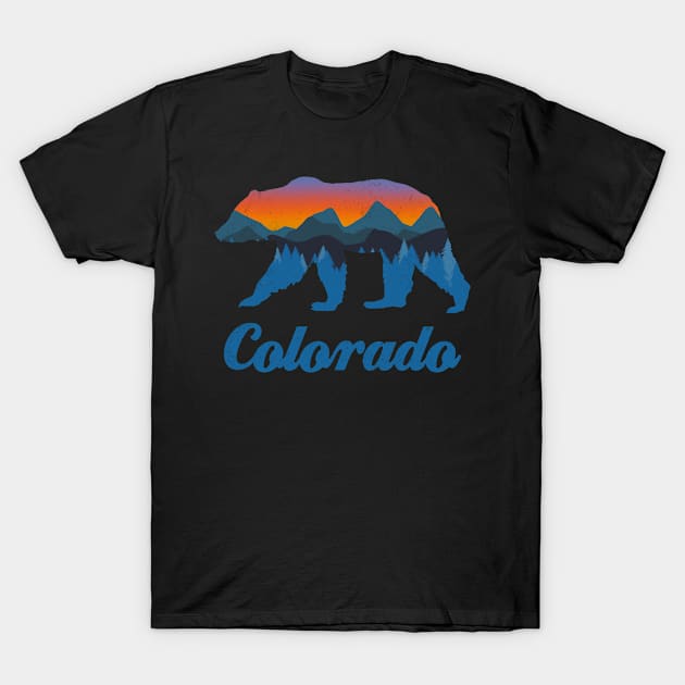 Vintage Colorado Bear Sunset Mountain Tree T-Shirt by DIOTHENA